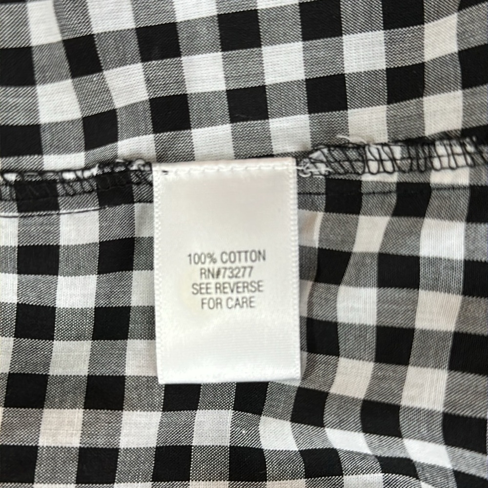 Croft & Barrow Shirt Black White Gingham Button Up Roll Tab 3/4 Sleeve 1X - Picture 7 of 7
